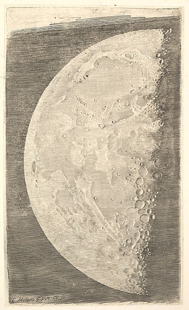 The moon at last quarter, lit down the other side, the unlit half absent rather than shaded.